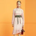 Free Design Women Fashion Clothing Long Sleeve O-neck High Waist Irregular Midi Dress Ladies