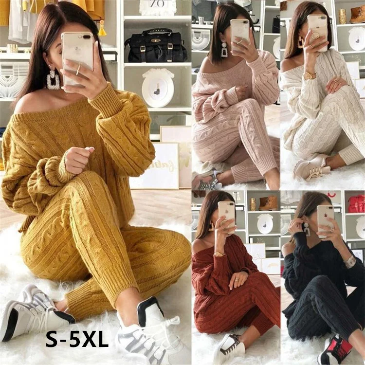 Winter Thick Women 2Pc 2 Two Piece Plus Size Lounge Pants Pant Knit Suit Sets Off The Shoulder Sweater Set, Picture
Winter Thick Women 2Pc 2 Two Piece Plus Size Lounge Pants Pant Knit Suit Sets Off The Shoulder Sweater Set, Picture