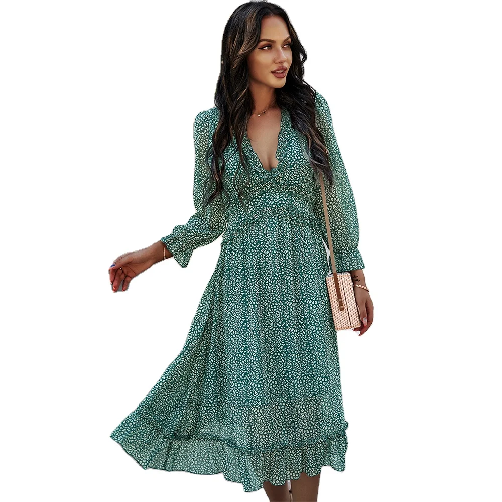 Summer Hot Sale And Trendy Sexy V Neck Long Sleeve Floral Print Chiffon Casual Dress For Women, Customized color
Summer Hot Sale And Trendy Sexy V Neck Long Sleeve Floral Print Chiffon Casual Dress For Women, Customized color