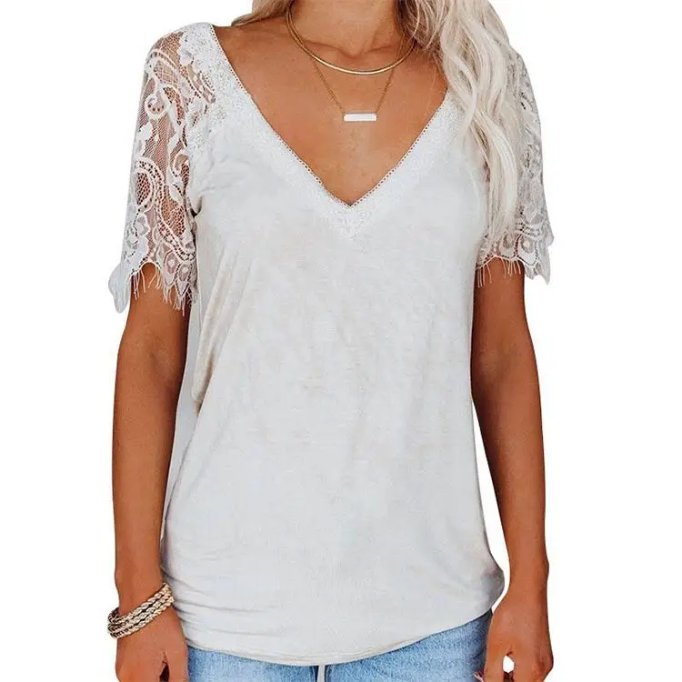 PEARL 2021 Summer Short Lace Sleeve V Neck Casual Women's T-Shirt Women Top Blouse Sleepwear
PEARL 2021 Summer Short Lace Sleeve V Neck Casual Women's T-Shirt Women Top Blouse Sleepwear