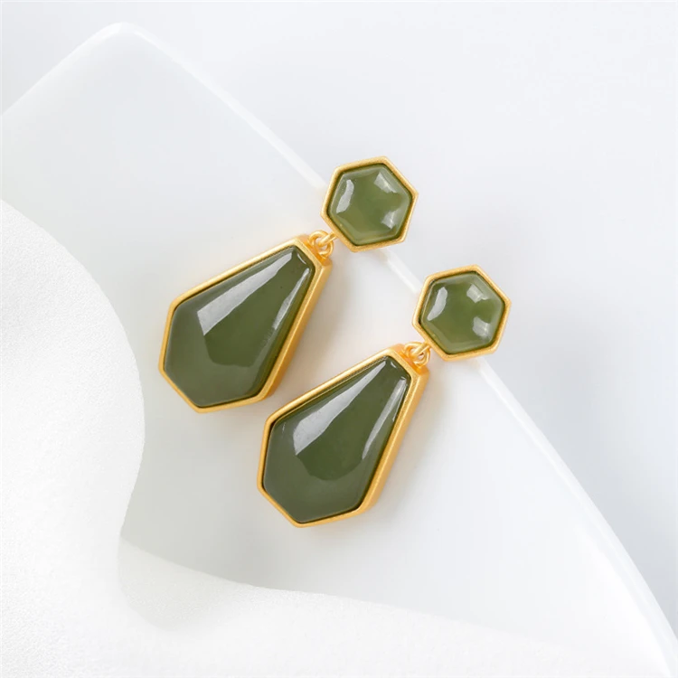 S925 sterling silver Hetian jade Jade Jade simple geometric earrings personalized elegant retro earrings earrings AP2
S925 sterling silver Hetian jade Jade Jade simple geometric earrings personalized elegant retro earrings earrings AP2