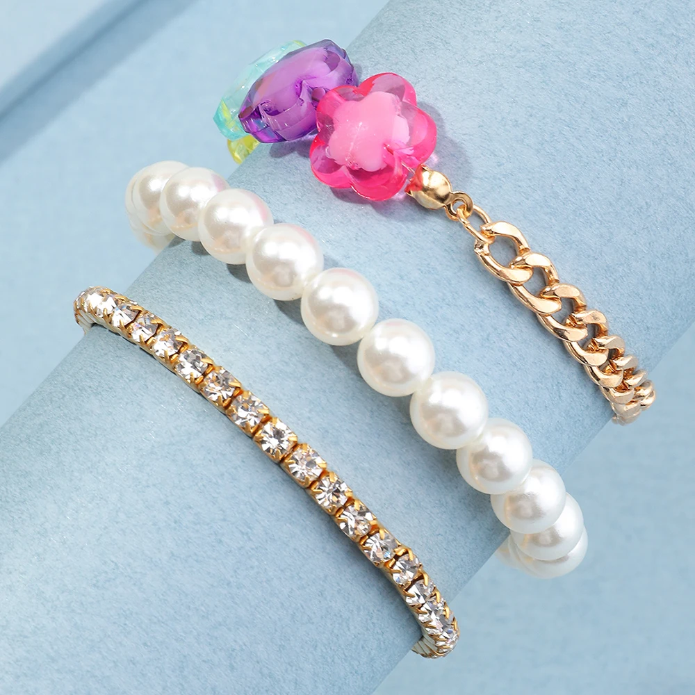 3pcs/set Wholesale Fashion Pearl Bangle Bracelet Diamond Bracelet Jewelry Flower Girl Bracelet, Colourful
3pcs/set Wholesale Fashion Pearl Bangle Bracelet Diamond Bracelet Jewelry Flower Girl Bracelet, Colourful