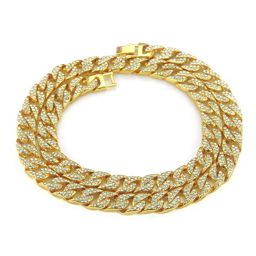 Wholesale New diamond gold plated chain 14MM accessories men hip hop Bling Jewelry diamond chain fashion Cuban chain necklace, 2 color
Wholesale New diamond gold plated chain 14MM accessories men hip hop Bling Jewelry diamond chain fashion Cuban chain necklace, 2 color