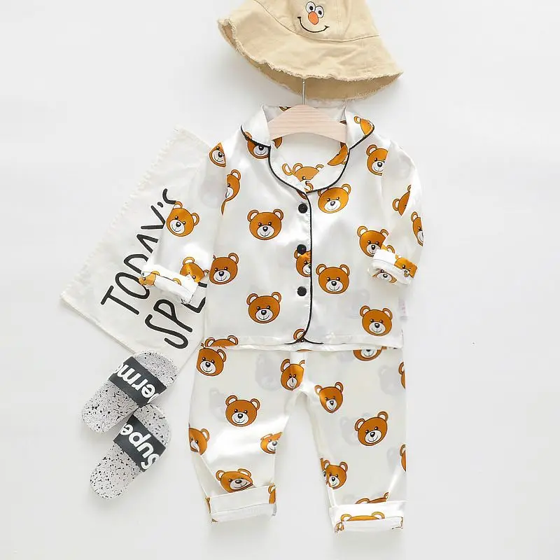 2020 new korean style summer and autumn satin fabric long-sleeve pajamas cartoon bear home clothes baby suit, As pictures
2020 new korean style summer and autumn satin fabric long-sleeve pajamas cartoon bear home clothes baby suit, As pictures