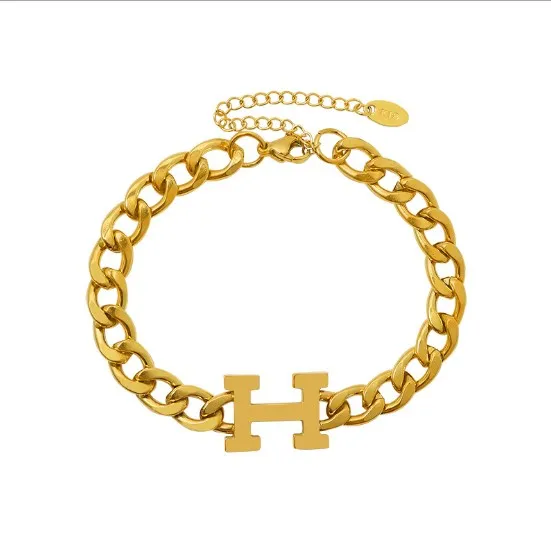 

2020 Fashion Punk style charm letter chains stainless steel bracelets Euramerican bangles 18k gold plating Initial wristband, Gold;sliver