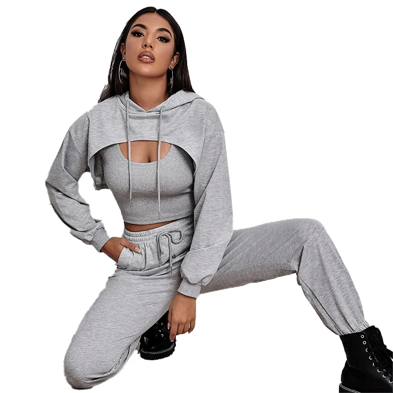 Comfortable Hoodie Jogger Set High Quality Cotton Long Sleeve 3 Piece Women Tracksuits 2021 Sweatpants And Hoodie Set Wholesale, Gray
Comfortable Hoodie Jogger Set High Quality Cotton Long Sleeve 3 Piece Women Tracksuits 2021 Sweatpants And Hoodie Set Wholesale, Gray