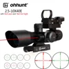 Ohhunt 2.5-10x40E Tactical Optics Red Green Illuminated Reticle Combo Riflescope Hunting Scope With Red Laser and Red Dot Sight