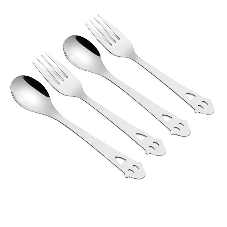 

Simple small Utensils Set 304 Stainless Steel Self Feeding Child Learning kindergarten Cutlery Fork and Spoon Set