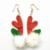 European Fashion Jewelry Christmas Gold Plated Red Felt Deer Horn Earring Glitter Pompom Ball Antler Earring