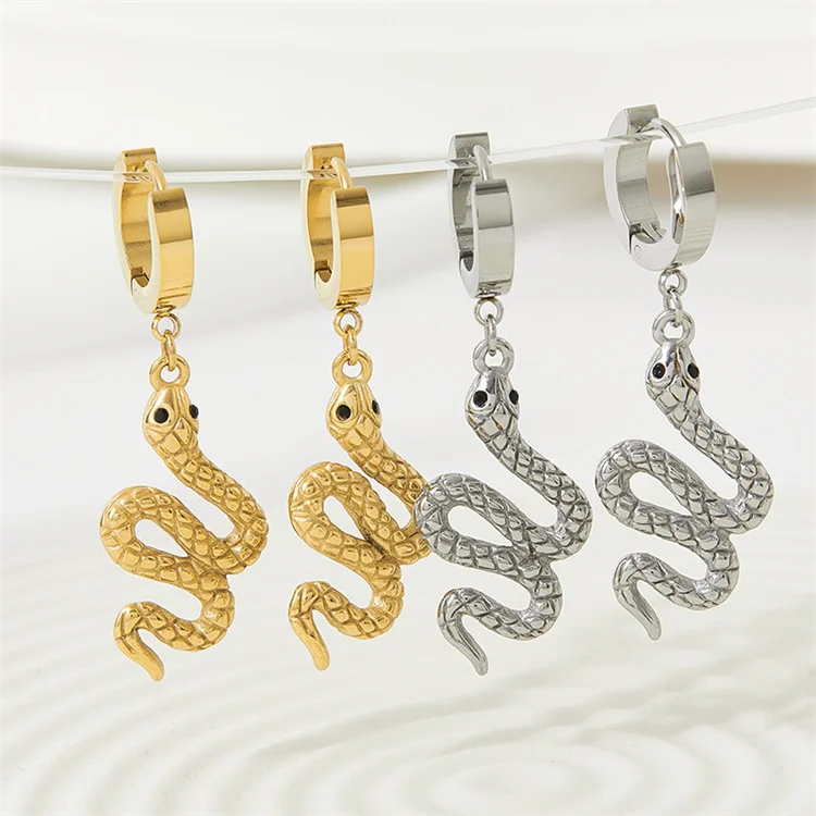 hot selling irregular stainless steel snake head black stone eyes gold plated snake hoop earrings
hot selling irregular stainless steel snake head black stone eyes gold plated snake hoop earrings