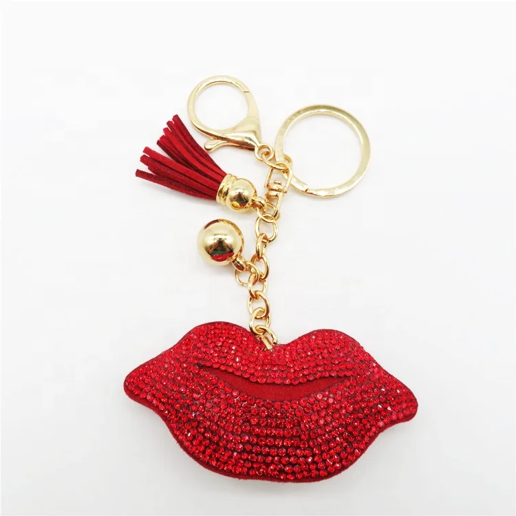 gift crystal rhinestone new latest lip sexy lady keychain