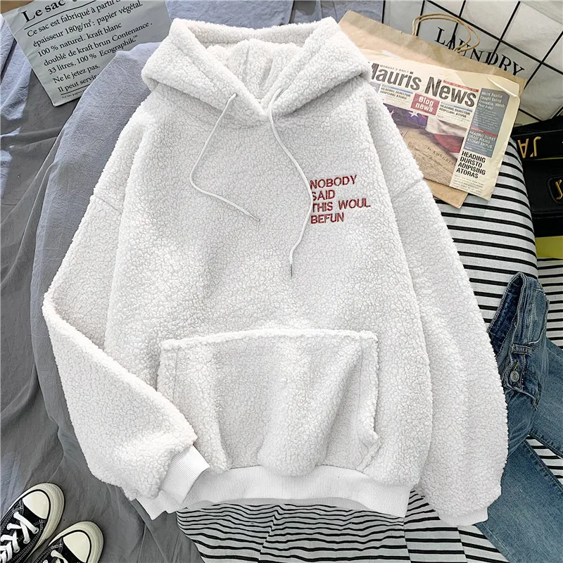 Hooded Sweatshirt Solid Pullover Winter Thick Warm Coat Lady Loose Fit Long Sleeve Tops Womens Hoodie
Hooded Sweatshirt Solid Pullover Winter Thick Warm Coat Lady Loose Fit Long Sleeve Tops Womens Hoodie