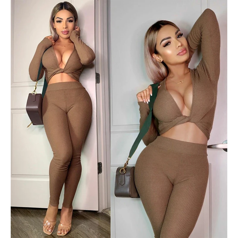 Ribbed Knit Sexy V-neck Long Sleeve Crop Top High Waist Tights Leggings Pants 2021 Autumn Winter Women Fitness Two 2 Pieces Set, Picture show
Ribbed Knit Sexy V-neck Long Sleeve Crop Top High Waist Tights Leggings Pants 2021 Autumn Winter Women Fitness Two 2 Pieces Set, Picture show