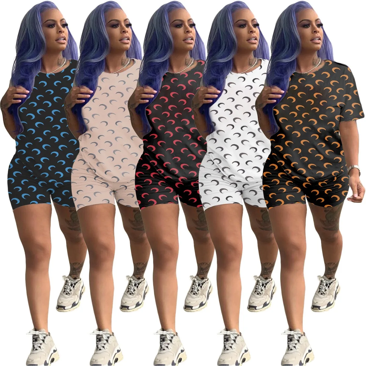 2021 Summer Clothes Ladies Cotton Outfit 2 Piece Shorts Set Moon Print Oversized T Shirt And Biker Shorts Set Casual Home Wear, Customized color
2021 Summer Clothes Ladies Cotton Outfit 2 Piece Shorts Set Moon Print Oversized T Shirt And Biker Shorts Set Casual Home Wear, Customized color