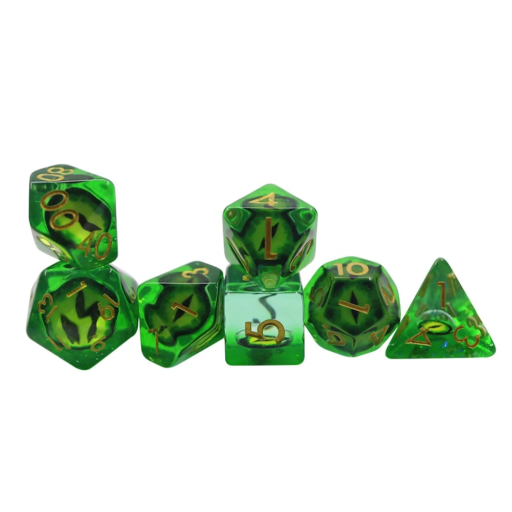 New Arrivals Custom 7 Piece Polyhedral Dice Set custom resin green dragon eye dice
New Arrivals Custom 7 Piece Polyhedral Dice Set custom resin green dragon eye dice