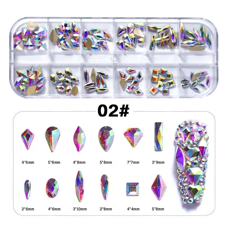 Shaped nail art various styles crystal AB bright color rhinestones shiny mixed rhinestones for nail accessories
Shaped nail art various styles crystal AB bright color rhinestones shiny mixed rhinestones for nail accessories