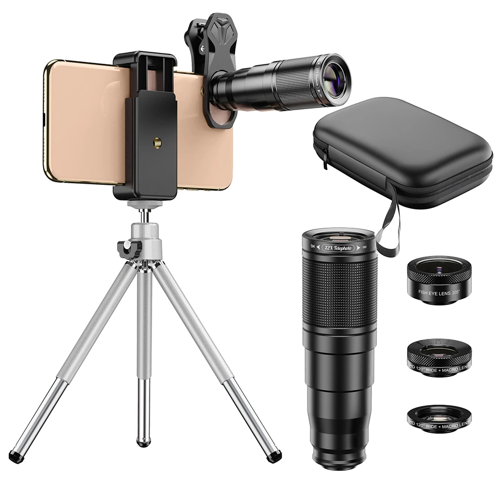 Universal Clip on External Telephoto Lens 22x 4 in 1 Telescope Zoom