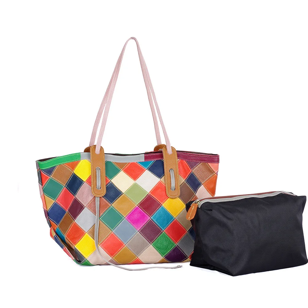Fashion Ladies Handbag Genuine Leather Square Plaid Patchwork Tote With Removable Pouch Bag
Fashion Ladies Handbag Genuine Leather Square Plaid Patchwork Tote With Removable Pouch Bag