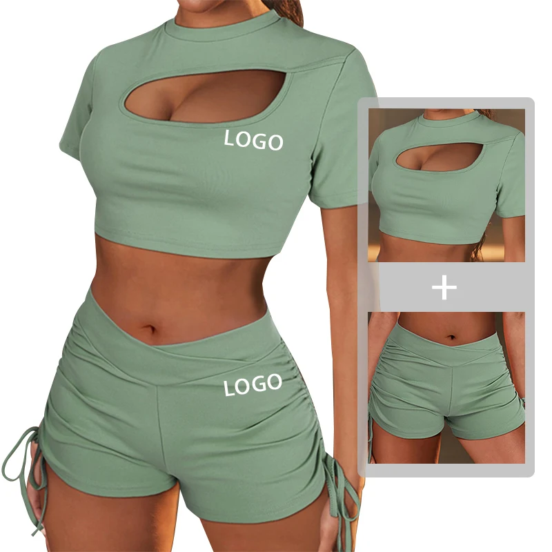Women Fitness Solid Color Clothing Sports Top And High Waisted Drawstring design Yoga shorts Set
Women Fitness Solid Color Clothing Sports Top And High Waisted Drawstring design Yoga shorts Set