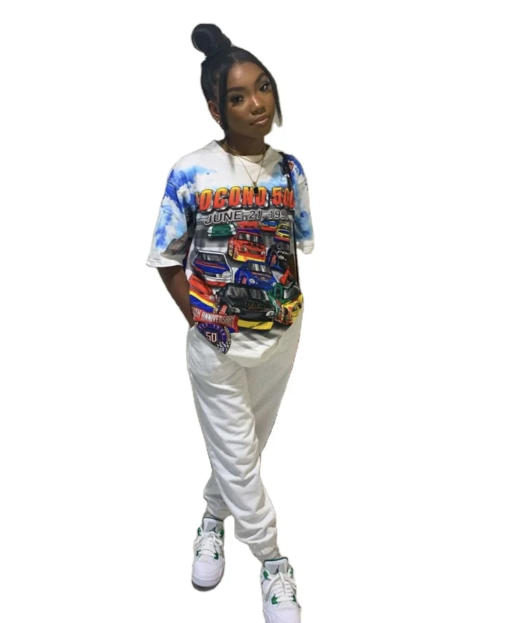 kuchi new arrival summer fashion hot sale women cartoons car print short sleeve casual loose t shirt, White 
kuchi new arrival summer fashion hot sale women cartoons car print short sleeve casual loose t shirt, White