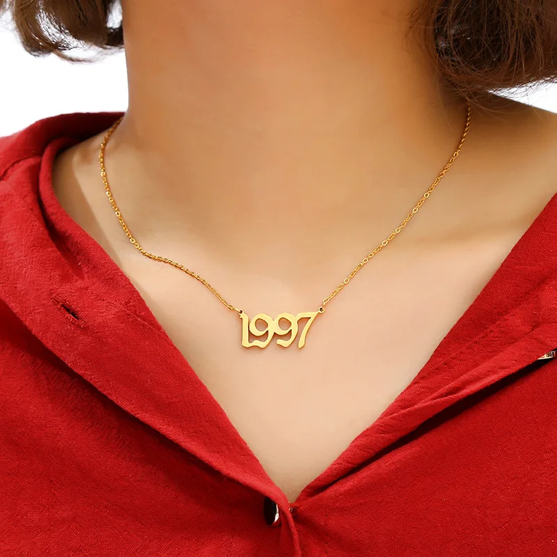 birth year necklace gold 1995 special font numbers luxury stainless steel jewelry with necklace year