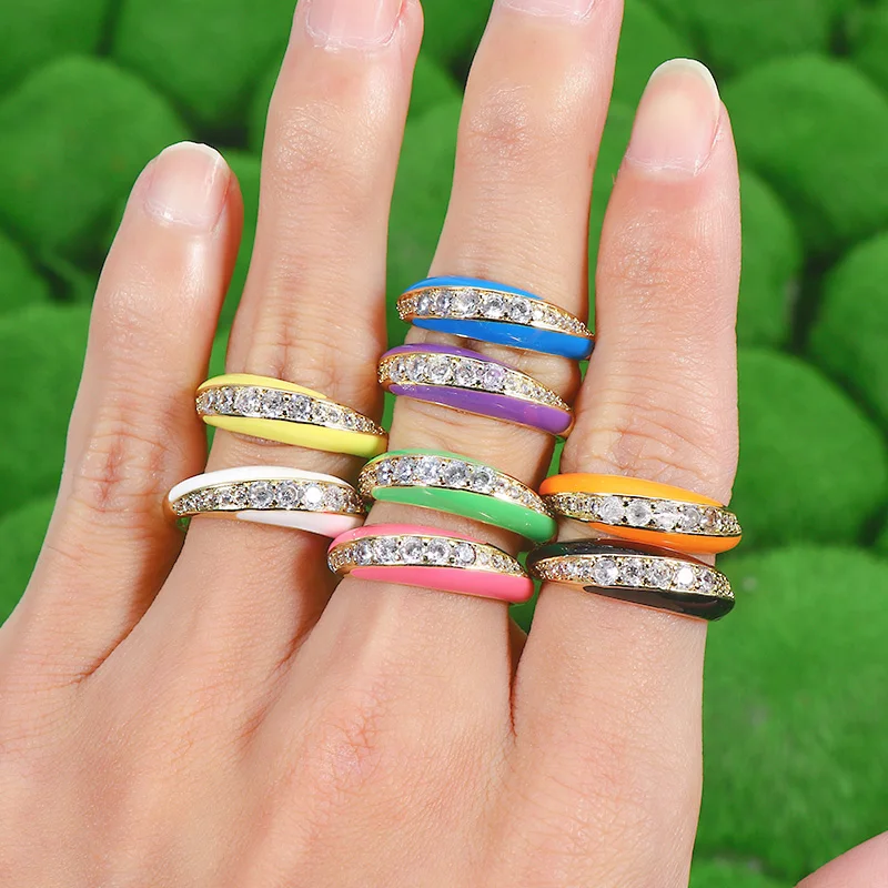 Yellow White Blue Green Orange Black Enamel Zircon Finger Rings fashion Jewelri Gold Tone Colorful Oil Drop CZ Diamond Rings
Yellow White Blue Green Orange Black Enamel Zircon Finger Rings fashion Jewelri Gold Tone Colorful Oil Drop CZ Diamond Rings