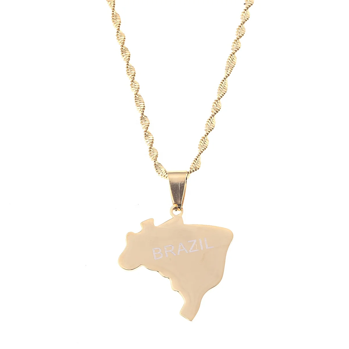 

Stainless Steel Brazil Map Flag Pendant Necklace for Women Fashion Brazilians Charm Jewelry