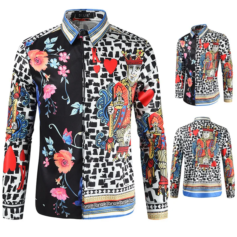 2020 new 3D king print casual men's shirt retro male youth shirt, Picture shown