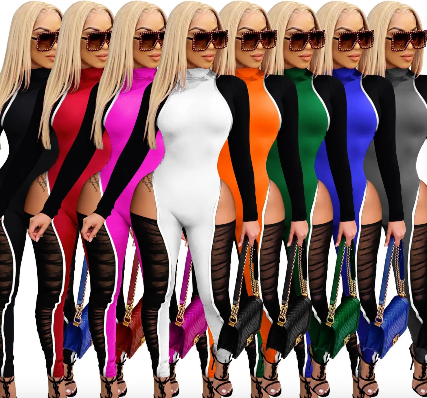Wholesale hot sales High collar Patchwork mesh pants long sleeve Jumpsuit Sexy club jumpsuits
Wholesale hot sales High collar Patchwork mesh pants long sleeve Jumpsuit Sexy club jumpsuits