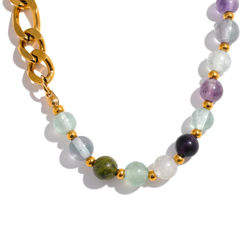 JINYOU 1476 Waterproof Stylish Colorful Natural Stone Beads Chain Stainless Steel Necklace for Women Exquisite Handmade Jewelry
JINYOU 1476 Waterproof Stylish Colorful Natural Stone Beads Chain Stainless Steel Necklace for Women Exquisite Handmade Jewelry