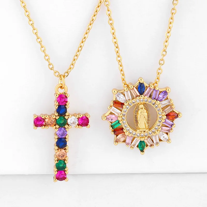 2020 Rainbow CZ Virgin Mary Pendant Necklaces 18k Gold Plated Cubic Zirconia Cross Necklaces
2020 Rainbow CZ Virgin Mary Pendant Necklaces 18k Gold Plated Cubic Zirconia Cross Necklaces