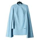 Elegant Customized Color Sky Blue Soft Sexy Long Sleeve Caped casual Evening Mini Dresses