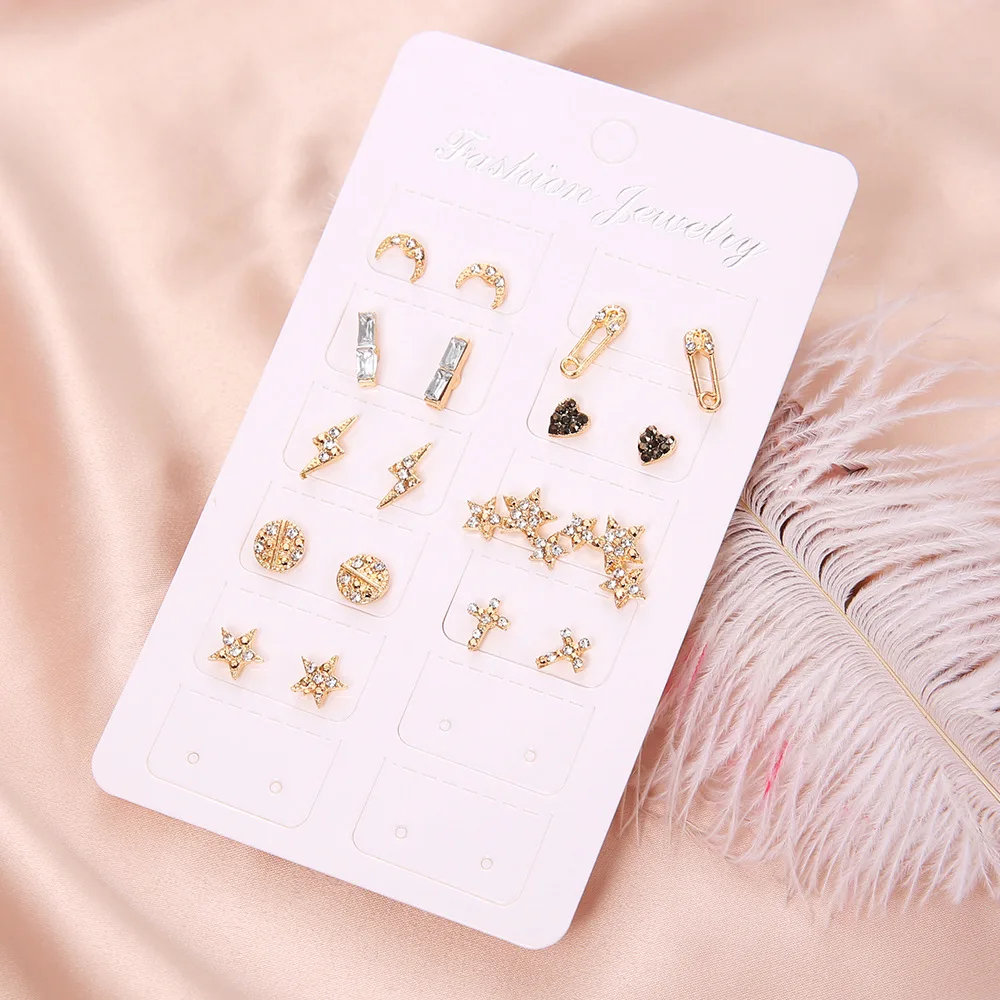 America and European Fashion Stud Earring Jewelry Simple star moon cross rhinestone Stud Earring Set Women, Gold
America and European Fashion Stud Earring Jewelry Simple star moon cross rhinestone Stud Earring Set Women, Gold