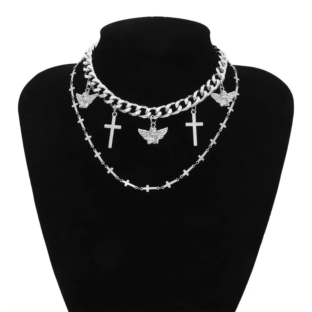 VRIUA Female Party Jewelry Silver Multi-Layer Heavy Metal Chain Choker Cross Pendant Necklaces
VRIUA Female Party Jewelry Silver Multi-Layer Heavy Metal Chain Choker Cross Pendant Necklaces