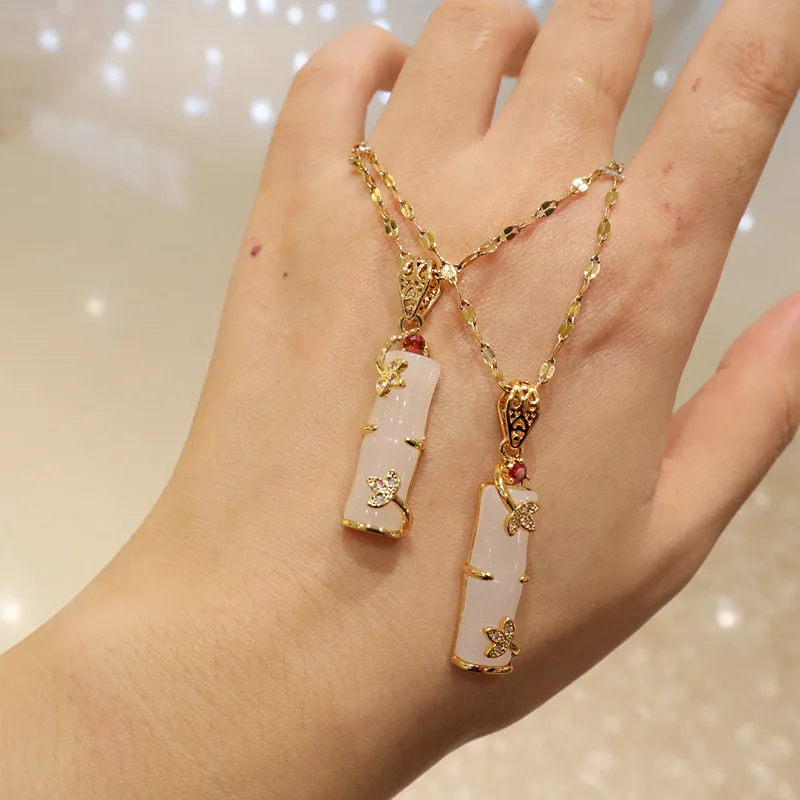 21XL0015 Real Gold Plated Stainless Steel Necklace Jewelry Long Bamboo Shape Natural Jade Pendant Necklace for Women
21XL0015 Real Gold Plated Stainless Steel Necklace Jewelry Long Bamboo Shape Natural Jade Pendant Necklace for Women