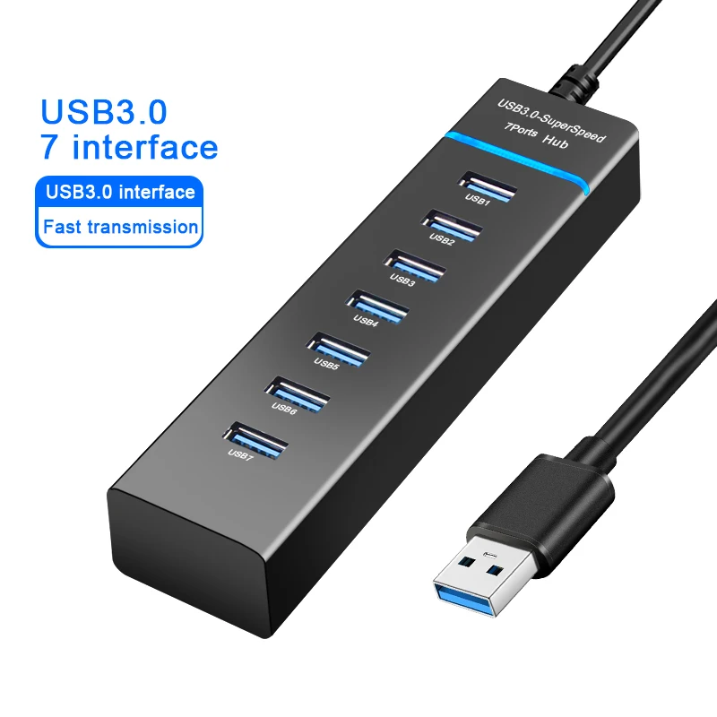 

USB hub 7-port USB3.0 x 1+USB2.0*6 ports extender high speed USB computer splitter, White/black
