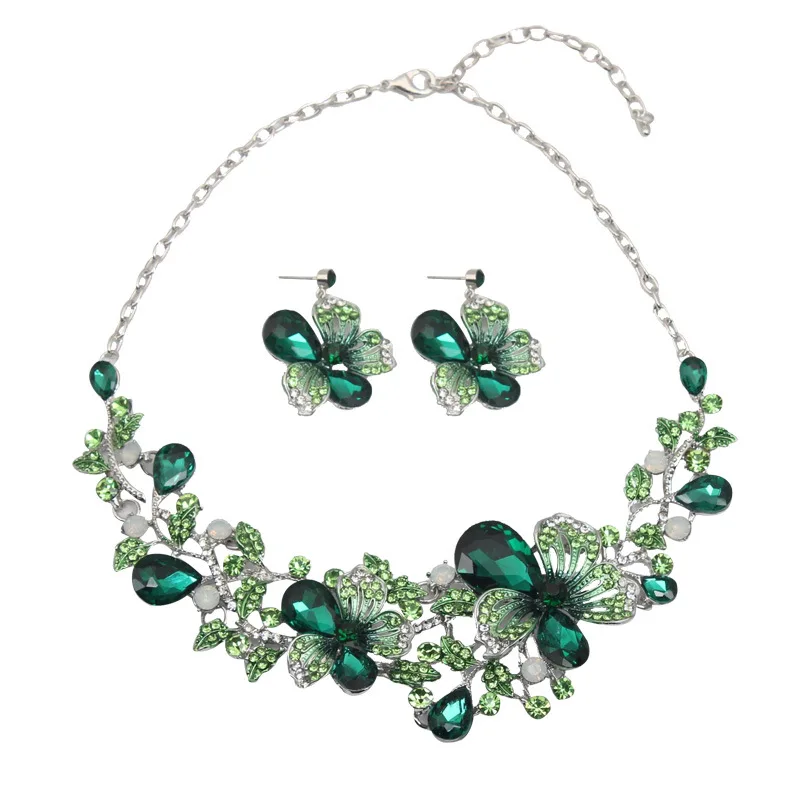 Hot selling European and American flower necklace earrings set crystal female gift jewelry set, Picture shows
Hot selling European and American flower necklace earrings set crystal female gift jewelry set, Picture shows