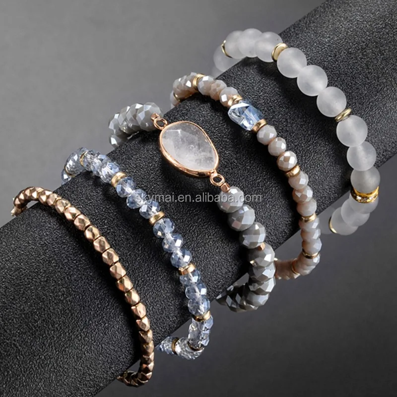 Europe and the United States new glass beads strech bracelet suit 5pcs set for women fashion jewelry