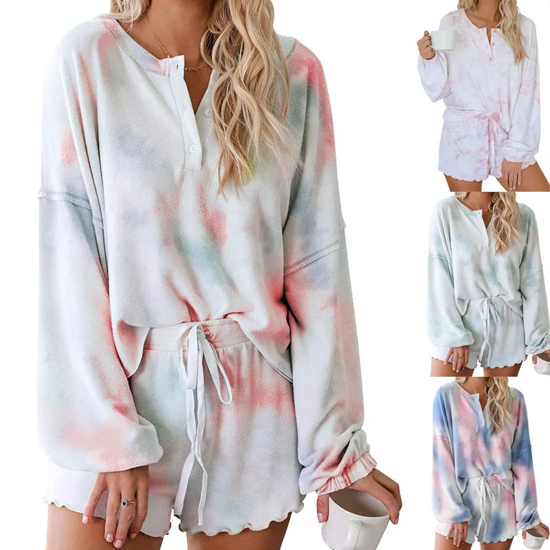 New Pajamas Women Sleepwear 2 piece Tie Dye Pajamasfashion casual women's shorts long-sleeved pajamas suit
New Pajamas Women Sleepwear 2 piece Tie Dye Pajamasfashion casual women's shorts long-sleeved pajamas suit