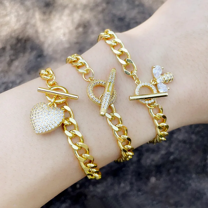 Punk Style Jewelry Ot Clasp Micro Paved Zircon Heart Bracelet 18k Gold Plated Link Chain Heart Bracelet
Punk Style Jewelry Ot Clasp Micro Paved Zircon Heart Bracelet 18k Gold Plated Link Chain Heart Bracelet