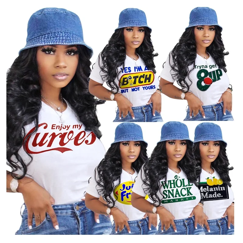 Plus Size Tshirts Women Letter Printed Bodycon White Tshirt Women Summer Fashion Crew Neck Ladies Tshirt, 1#melanin,2#8up,3#snack,4#juicy fruit,5#enjoy,6#bitch
Plus Size Tshirts Women Letter Printed Bodycon White Tshirt Women Summer Fashion Crew Neck Ladies Tshirt, 1#melanin,2#8up,3#snack,4#juicy fruit,5#enjoy,6#bitch