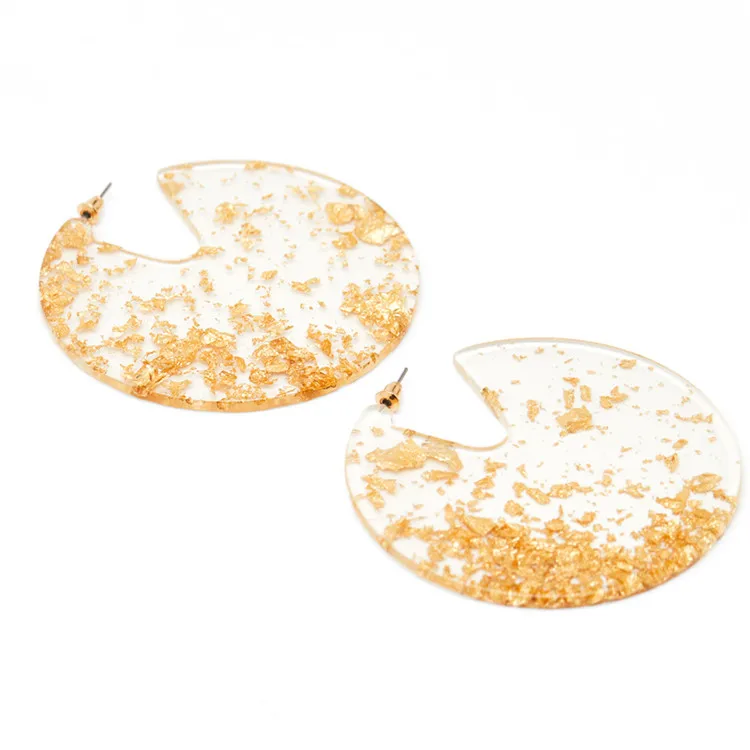 Bohemian Embellished Tin Foil Resin Disc Hoop Earrings Shiny Big Gold Foil Acrylic Hoop Statement Earrings, As picture
Bohemian Embellished Tin Foil Resin Disc Hoop Earrings Shiny Big Gold Foil Acrylic Hoop Statement Earrings, As picture