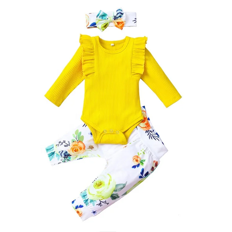 Newborn Baby Girl Clothes Ribbed Solid Long Sleeve Ruffle Romper Floral Long Pants Headband 3PCS Outfits Set
Newborn Baby Girl Clothes Ribbed Solid Long Sleeve Ruffle Romper Floral Long Pants Headband 3PCS Outfits Set