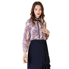 Fancy white print long sleeve sexy women blouse long sleeve top