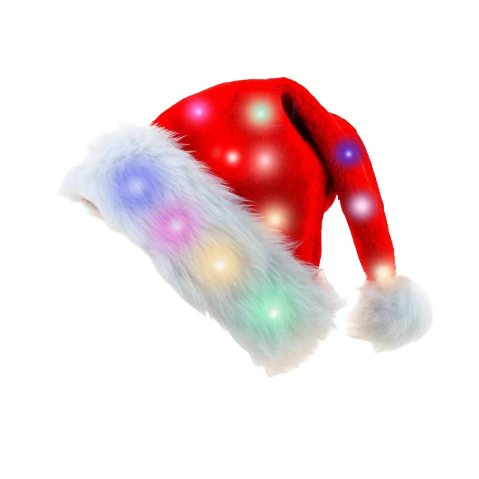 Christmas Hat Colorful LED Lights Plush Santa Hat Light up Velvet Comfort luminous Hats for Party Supplies
Christmas Hat Colorful LED Lights Plush Santa Hat Light up Velvet Comfort luminous Hats for Party Supplies