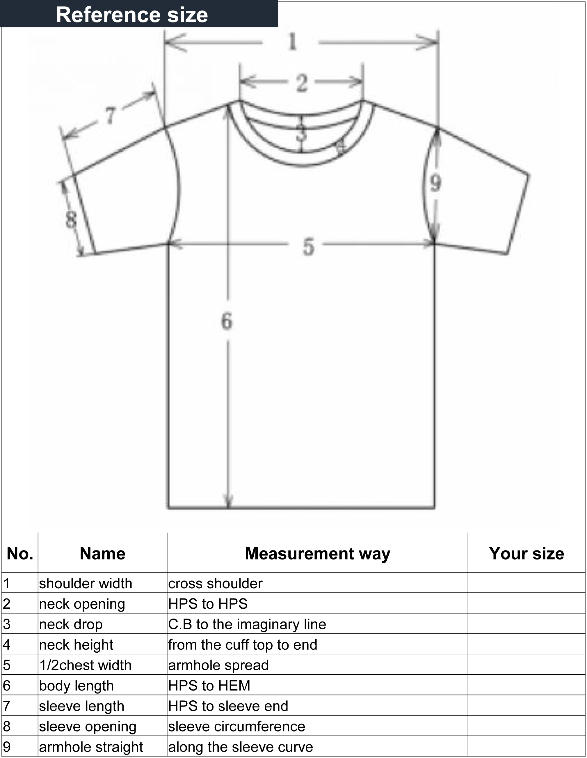 tshirt reference size