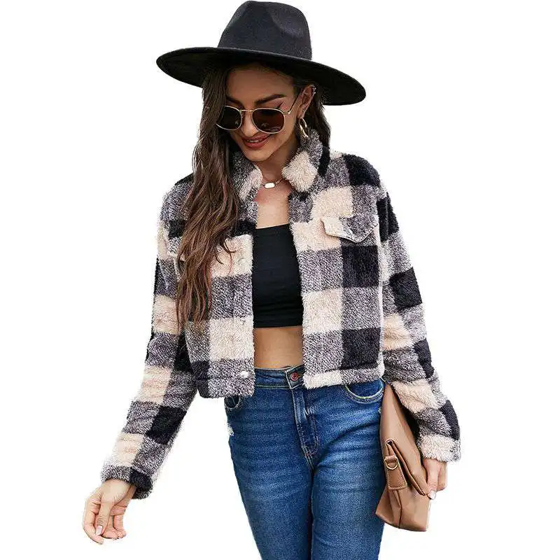 fall 2021 women clothes Factory wholesale Single Breasted Plaid Fleece Jacket women bomber jacket coat
fall 2021 women clothes Factory wholesale Single Breasted Plaid Fleece Jacket women bomber jacket coat