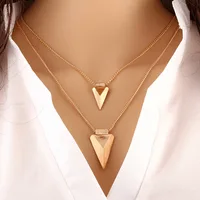 

Fashion Two layers thin chains necklaces with triangle pendant Gold chain choker necklace jewelry wholesale HZS32b16