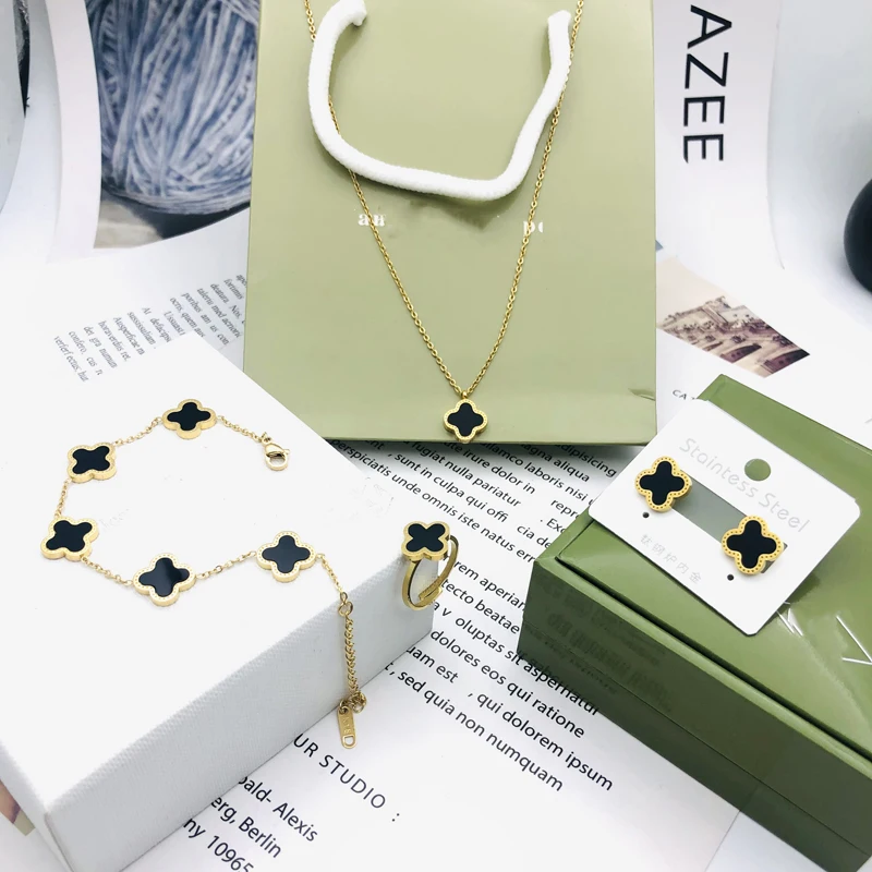 Wholesale Jewelry Set Gift Stainless Steel 18K Gold Women Lucky Flower Necklace Bracelet, As picture
Wholesale Jewelry Set Gift Stainless Steel 18K Gold Women Lucky Flower Necklace Bracelet, As picture