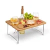 Folding Portable Bamboo Wine Glasses & Bottle Outdoor Wine Picnic Table Snack and Cheese Holder Tray for Concerts at Park Beach
